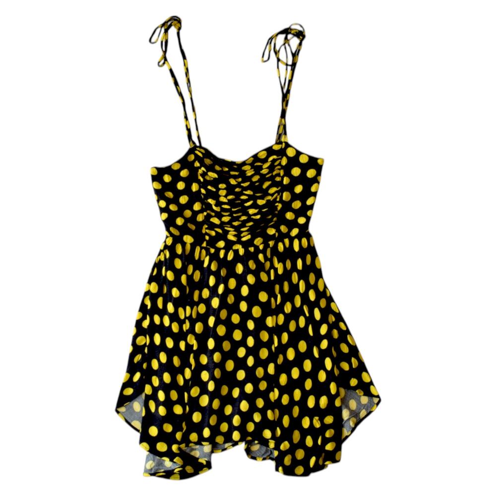 Urban Outfitters Polka Dot Romper Dress Black & Yellow, Adjustable Straps Size M